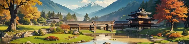 (( The best quality )), (( masterpiece)), (detailed), Landscape village in autumn feudal Japan 