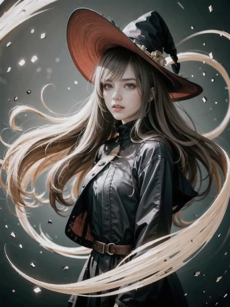 (masterpiece, Best Quality),  photorealistic rendering,   1 girl, adult (Elf:0.7) woman,  Coral colored eyes,  reddish brown updo ,
(style-swirlmagic:0.8), full body, look up, Alone,  upper body, Detailed Background,  A light smile, witch hat, witch, Magic...