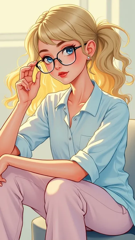 Blonde hair,เส้นBlonde hair,Wear glasses