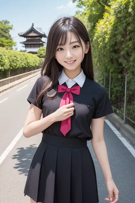 High quality masterpiece, 8k, , Japanese Girls, RAW Photos, Absurd, Winner portrait smile face, 笑face, Alone, Uniform, Summer Clothes Idol&#39;face, violet, Gardenia, Delicate girl, Long black hair, Dark Eyes, Upper body digital SLR,  Observe the audience,...