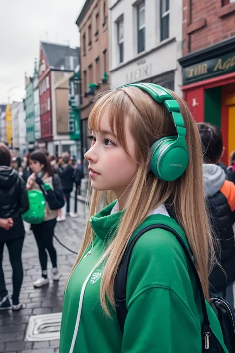 A girl from Ireland floats when she puts her headphones in her ear 、アイルランドの少女が浮かぶ