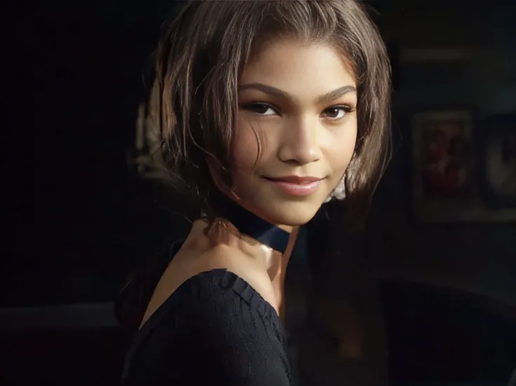 (zendaya:.4), (32k:1.5, Highest quality, masterpiece, Ultra-high resolution), Professional camera work:1.6, Highly detailed skin and face textures:1.3, Captivating portrait:1.2, Very accurate, Very detailed, 1 adult female, Incredibly slim body, sense of l...