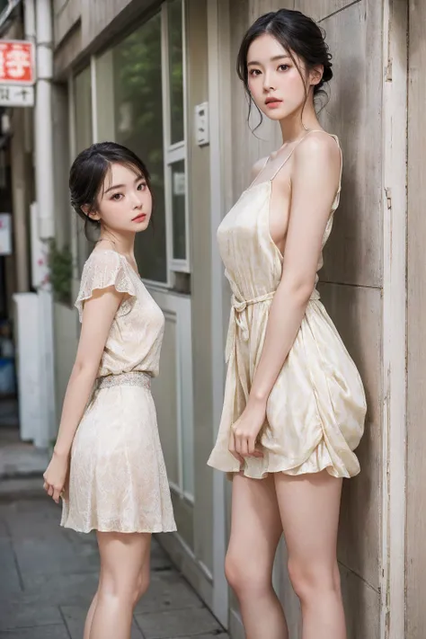 (32k, RAW photo, subtle-expressions, best quality, masterpiece:1.3), (one girl: 1.0), (realistic, photo-realistic:1.4), (mature girl, dress with variable patterns, miniskirt: 1.3), (twenties lady, Japanese girl, cute idle: 1.2), ((full body)), take a showe...