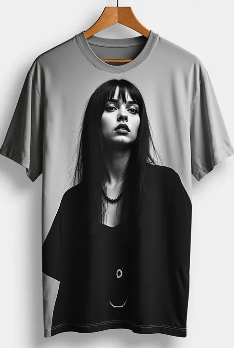 A conceptual and artistic shirt by singer Billie Eilish with a monochrome palette