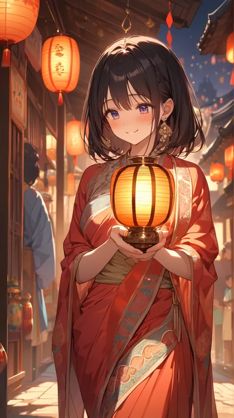 One Girl、 gentle expression 、Deep Eyes、 Medium Length Hair 、 Indian sari 、 bright pink and gold embroidery 、 traditional lamp in hand 、 kind smile 
BREAK 
Twilight light、( warm tone :1.2)、Soft Shadows、 Indian cultural atmosphere 、Heartwarming moments、absur...