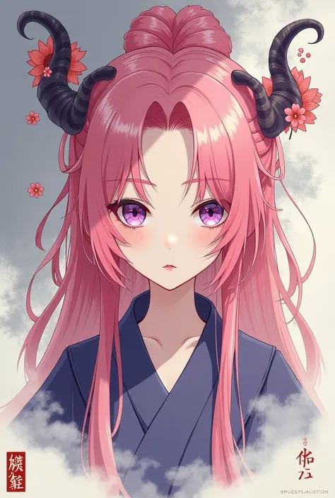 Yae Miko, Pink Hair, Purple eyes, Shitao art style