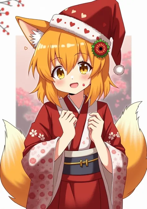 kitsune, 1 girl, Orange hair and tail, yellow eyes, Darling, in Japanese dress