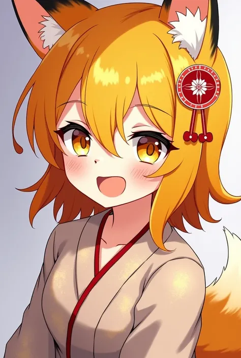 kitsune, 1 girl, Orange hair and tail, yellow eyes, Darling, 