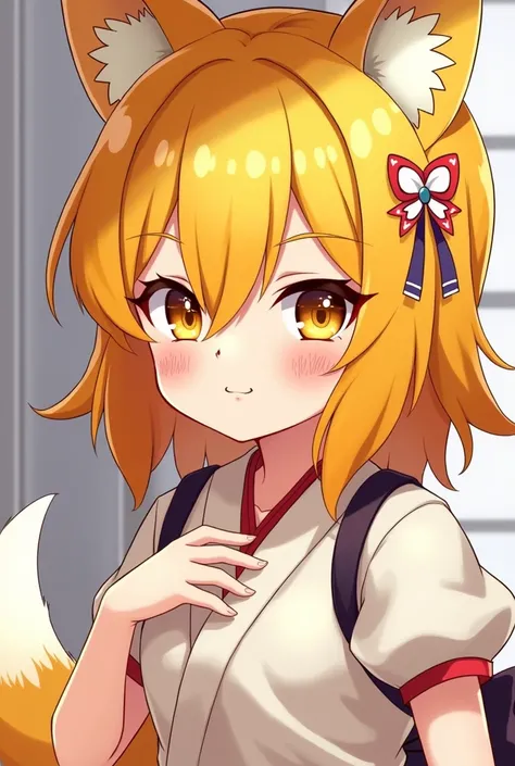 kitsune, 1 girl, Orange hair and tail, yellow eyes, Darling, 