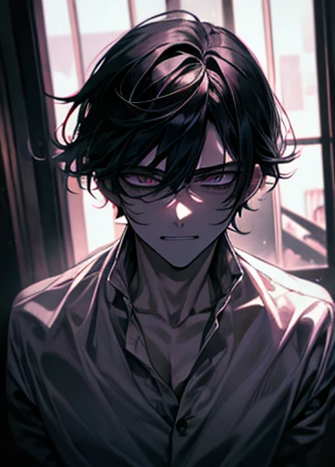 Private Server、{room}、dark、dark、{craziness}、Hollow-eyed handsome man、Long Bangs、Unshaven、{Yandere}、Twisted Smile、{male}、High image quality、{anger}、{Breakfast}、Empty face