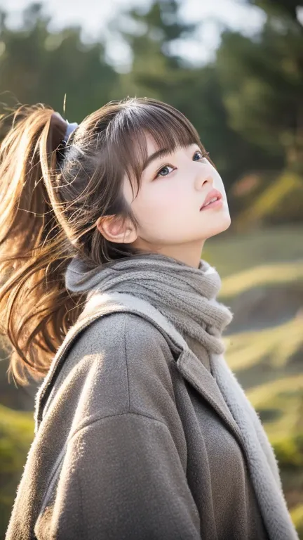 ((Hair blowing in the wind、No makeup:1.2))、(Realistic、Photorealistic、Super detailed、Best detailed skins、Best Quality、masterpiece、Super A high resolution)、Cute Japanese Woman、14 years、High school girl、Young girl、1 girl、Has bangs、Ash Blonde:1.7、double eyelid...