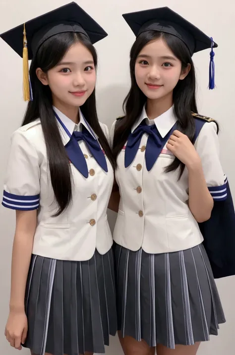 Yeyyy graduated

Message: In this image, two full-bodied Indonesian female students wear white high school uniforms and dark gray skirts filled with colorful stripes as part of a graduation tradition. One of them signs her friends uniform, while the other ...