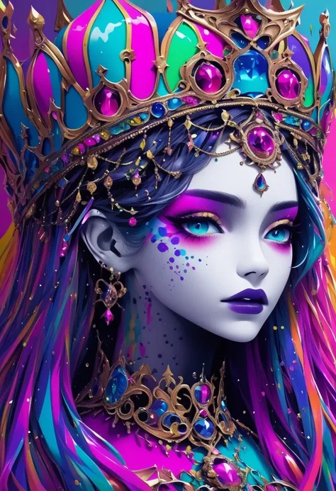 Closeup, Woman, face, crown, jewellery, crown, strange colors, multiple colors, random colors