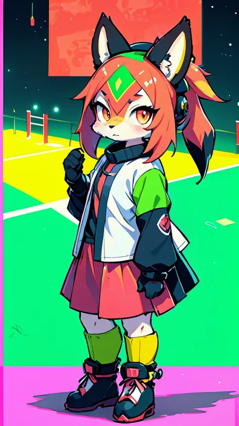 narrow, cyberpunk, (Japanese, samurai), 1 woman, wakame, Cherry on the forehead, ((Mechanical Gym Clothing, Green colors, Amerindian and pink)), green background, night, Chibi, best quality, best masterpiece,  high definition, 16k, 1 capybara, 1 fox, 1 Pig...