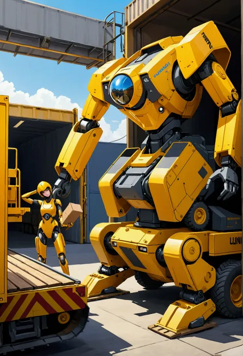 female humanoid heavy machinery during loading and unloading operations