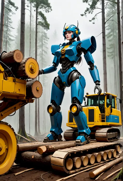 female humanoid heavy machinery during logging operations