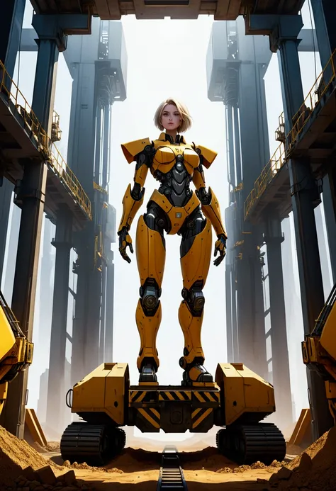 female humanoid heavy machinery  erecting columns