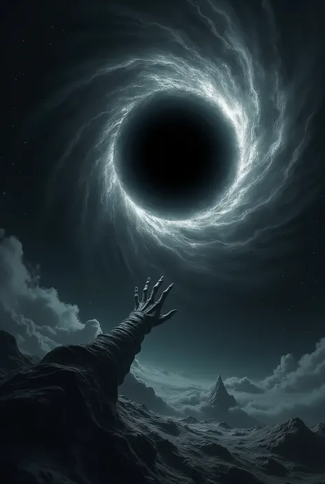 Make a black hole in the dark  sky where a hand comes through the darkness and all hell is loose