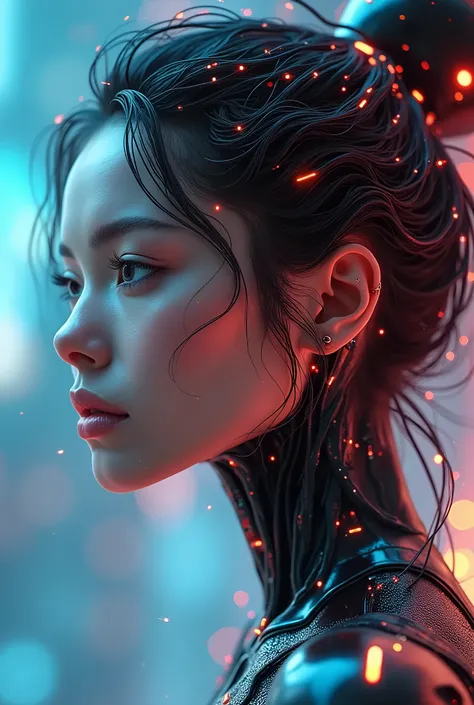 A beautiful futuristic cybernetic girl with hair with strands of neural networks, Futurism, UHD, super detail, best quality, 8k  