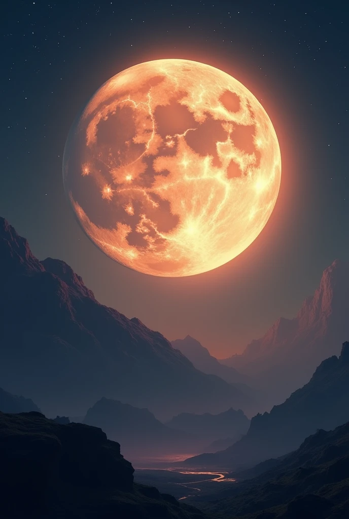 Create a very large radiant moon lighting up at night