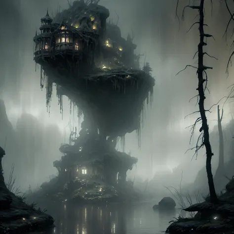 a massive ancient abandoned magical ship, hyper realistic and highly detailed, overgrown with luminescent moss, mysterious atmosphere, dark underwater scenery with a full moon, glowing lights spread evenly, (best quality,4k,8k,highres,masterpiece:1.2),ultr...