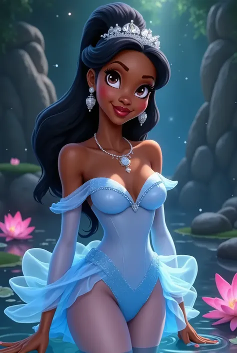 (disney princess  Tiana) , (disney art style v1) , art in the style of disney, disney artstyle, princess portrait, disney character style, beautiful princess, (in style of disney animation) , official art, disney concept art , (XLabs F.9 Realism Tiana V9),...