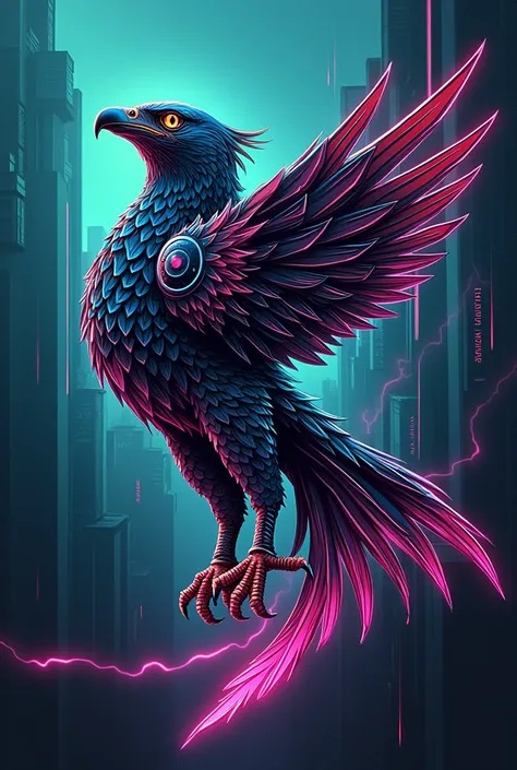 IMG_7138.CR2: Create a cyberpunk T-shirt design featuring Águirrinho, a remarkable creature that embodies the majesty of an eagle with the power of a shark. This unique being possesses a feathered body complemented by a shark tail and fins, allowing it to ...