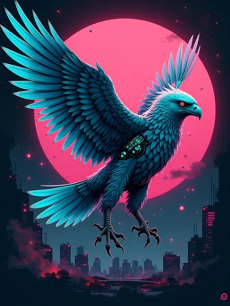 IMG_7138.CR2: Create a cyberpunk T-shirt design featuring Águirrinho, a remarkable creature that embodies the majesty of an eagle with the power of a shark. This unique being possesses a feathered body complemented by a shark tail and fins, allowing it to ...