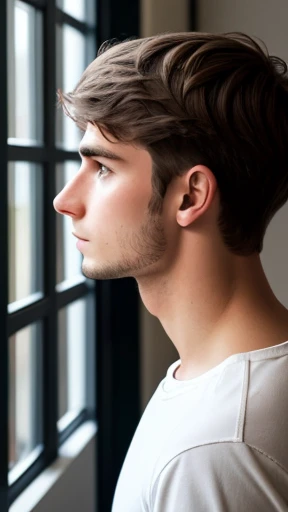 A young German man focusing on his face.