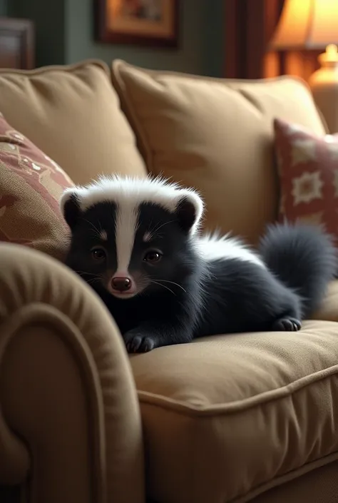 A Skunk laying on couch