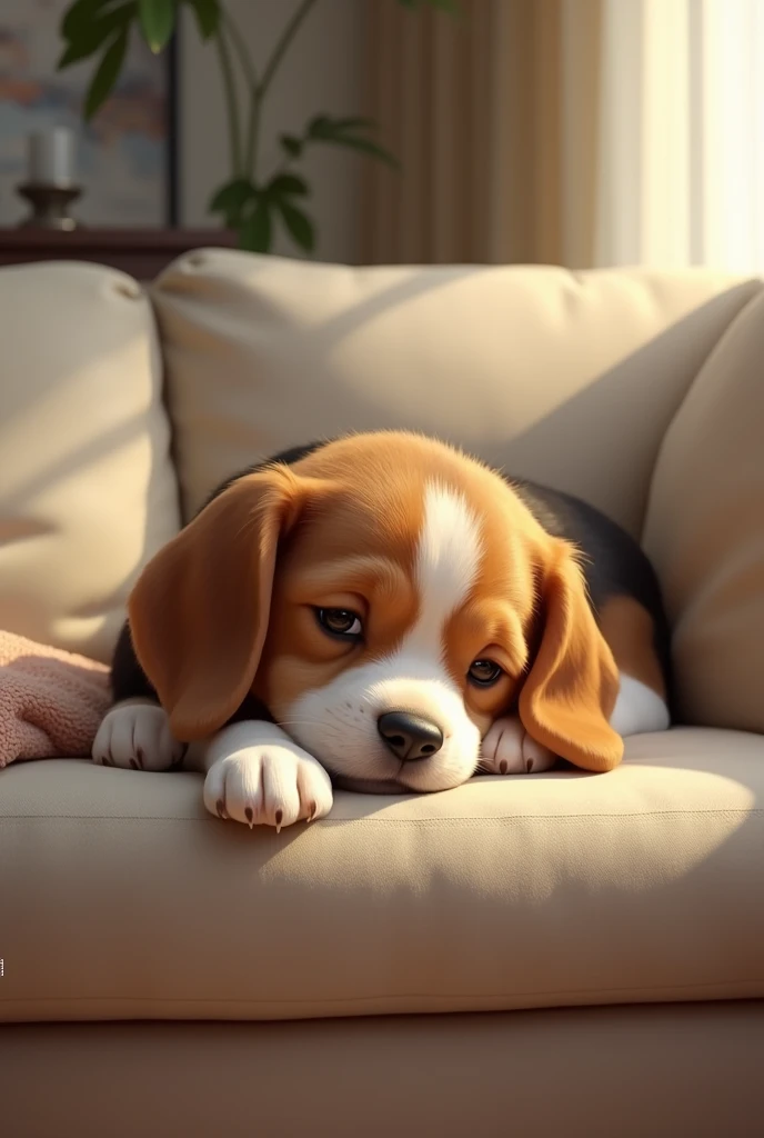 A  Beagle laying on couch