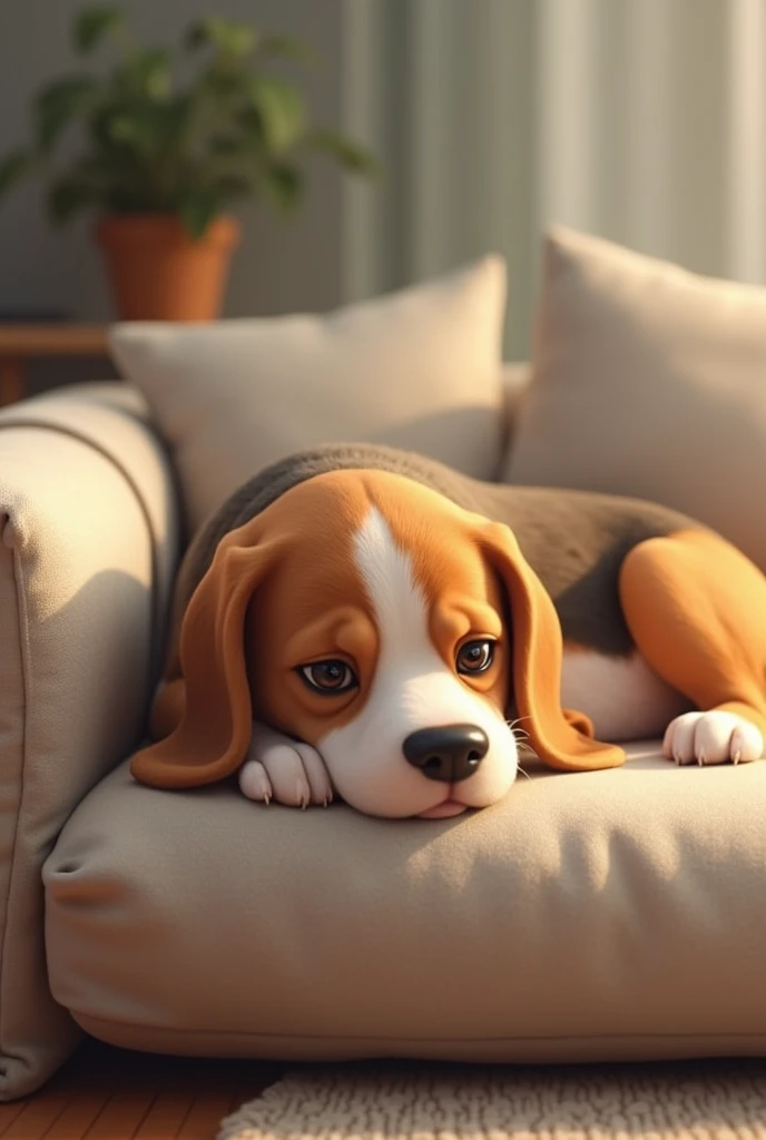 A  Beagle laying on couch