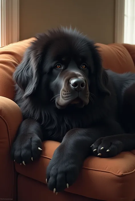 A  Newfoundland dog laying on couch