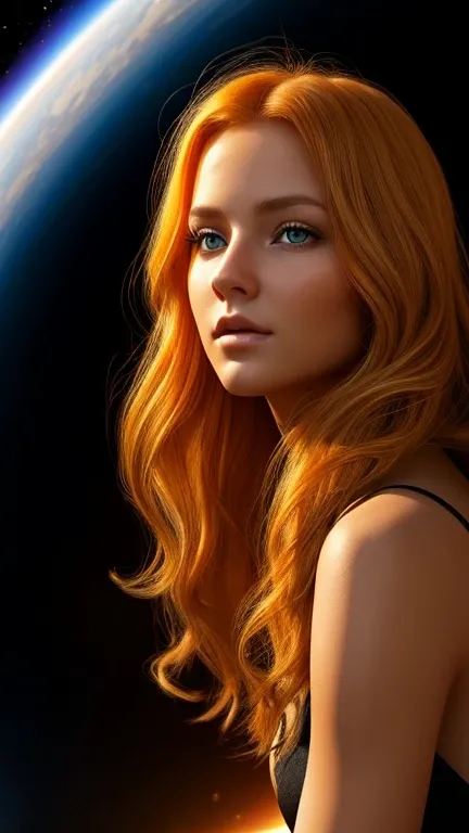 young blonde woman dressed in the sun, yellow eyes, long curly orange hair coming out of a black hole in the center of the galaxy, consistent realistic image macro ultra hd 8k vivid.
@IARTVIRTUAL