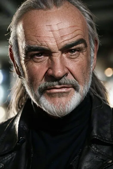 (sean connery)(((close up head shot portrait))),(best quality,4k,alto:1.2),ultra-detalhado,realistic, photo,, black and gray hai...