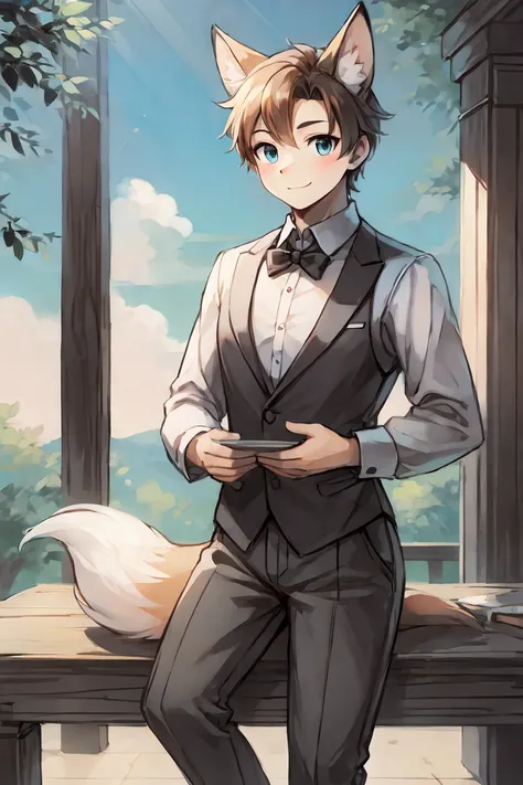 masterpiece,best quality ,Furry ,Cute Fox Handsome Men , Polite clothes

