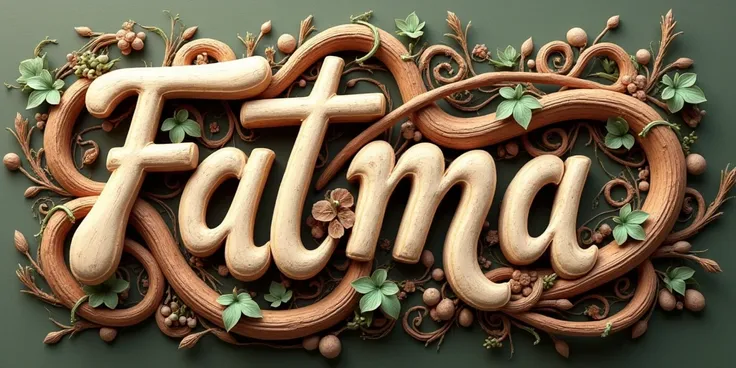 Create a handwritten for the word FATMA SIAUW, made of wood and vines , intricate details, highly detailed, feminine