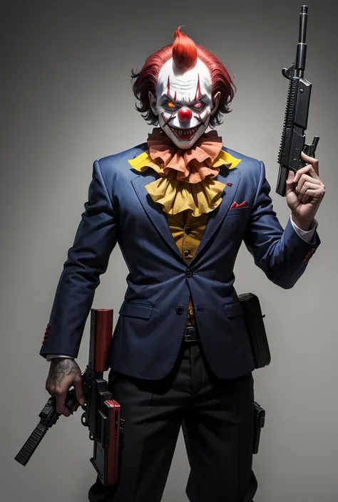 Sinister clown with shotgun in his hand
