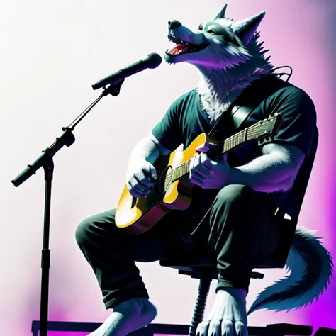 Death wolf playing a guitar and singing a song bones - imagine dragons