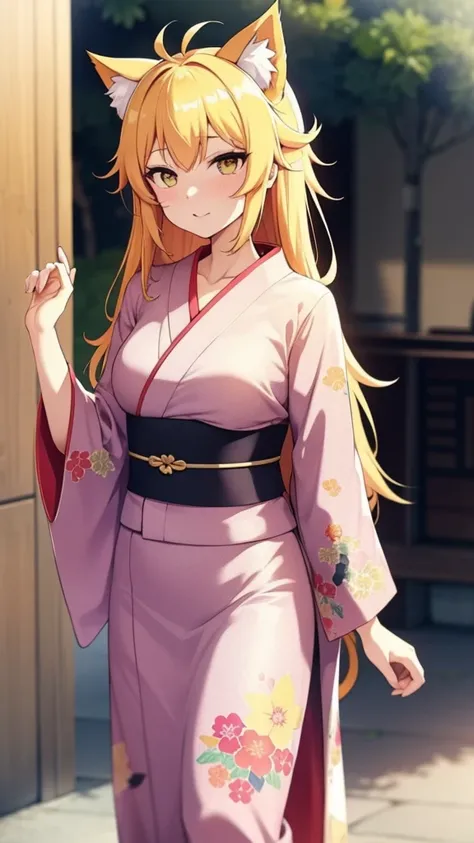 Anime cat ear girl wearing a kimono with cat ears, Shoulder to look, Yang Jie&#39;s Animation, pixiv contest winners, Serial Art, Digital Anime Illustration, kawashi, Anime style illustrations, Anime style 4K, Beautiful anime portrait, Anime style portrait...