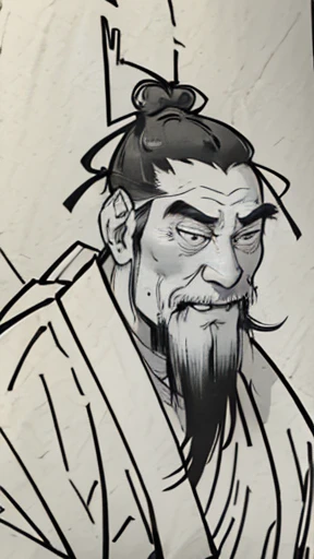 ((monochrome, black and white)),
((here is only one topknot on the head, wrapped in cloth)),
((ancient chinese old man)),
(((fin...