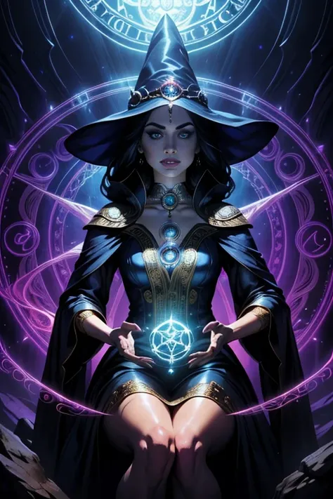 a beautiful female witch, detailed facial features, long eyelashes, elegant expression, holding a ornate magic wand, mystical ma...