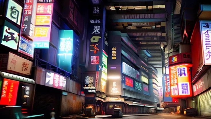 future, cyberpunk, kowloon walled city, underground, streets, dark, night, dirty, fusion