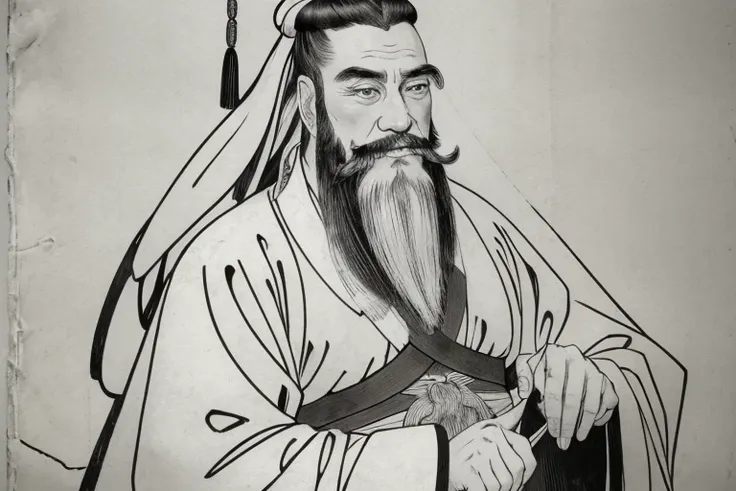 monochrome、man in ancient chinese costume、ancient chinese hairstyle men、three kingdoms、many warlords、best quality、masterpiece、ul...