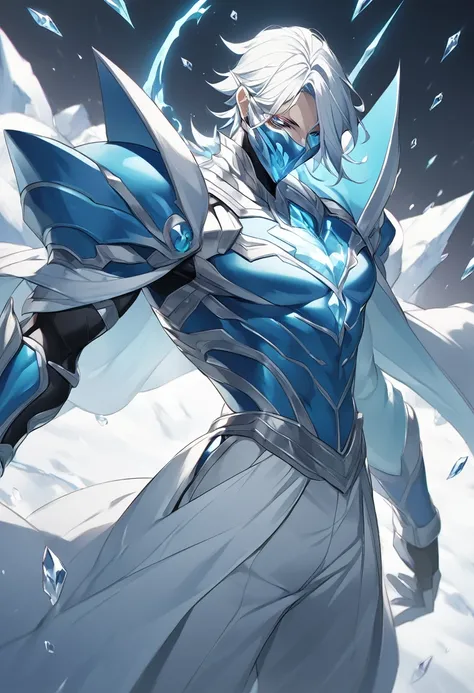 As the seventh Espada in the Bleach universe, Glacius would be an Arrancar with a unique, icy appearance. His outfit would be adapted for the Bleach universe, consisting of silver and blue battle armor, with ice details and crystals adorning his shoulders....