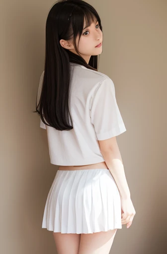 彼女は細身で痩せたスレンダーな日本の美女is。
Very small breasts、Small and flat chest、Small Ass、is。
 high school uniform 、White blouse、 wearing a dark blue short pleated skirt 。
 The camera films her from directly below so that her butt and white panties can be seen。
Her white ...