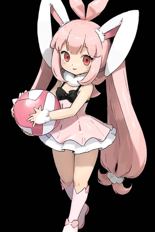 a close up of a person in a dress holding a ball, loli, shirabii, rin, is wearing a swimsuit, splash art anime loli, original chibi bunny girl, swimsuit, bunny girl, humanoid pink female squid girl, madoka kaname, moe, nyaruko-san, vivy, blushing, official...