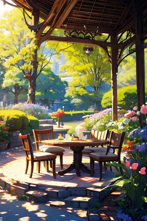  cafe in the botanical garden 、 tarts and lattes on the table、Give readers 、Warm sunshine