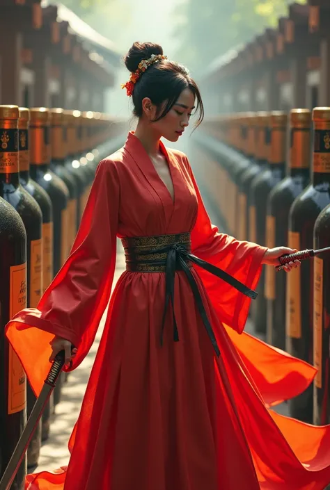 ((Best Quality)), ((masterpiece)), (detailed), RAW Photos、Cinematic Quality、Detailed photos、Japanese woman, 30 years old、 A woman with a bewitching vibe 、Wearing military uniform、Long legs、Oiran-like kimono、brightly colored kimono、Long kimono、Kimono flutte...