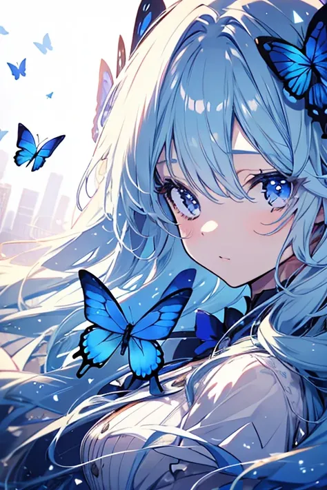 Blue butterfly princess、Beautiful Face、Long Hair、Long eyelashes、